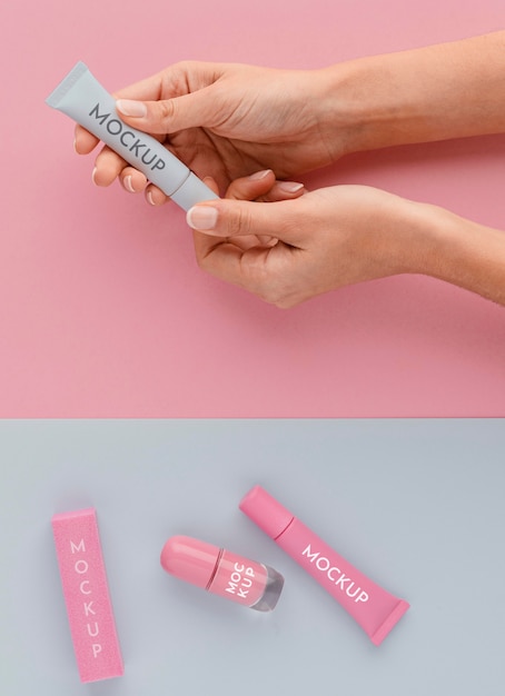 Download Free Psd Arrangement Of Nail Care Products With Mock Up