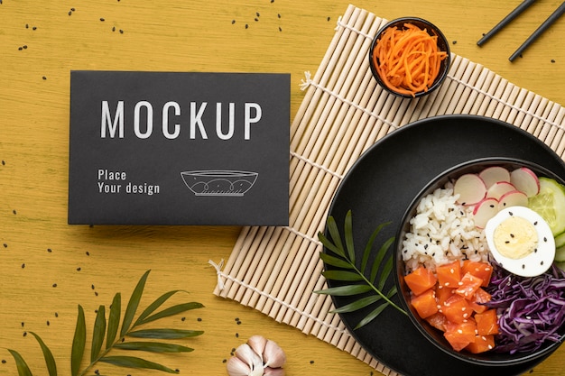 Download Free Psd Arrangement Of Poke Bowls With Mock Up Card