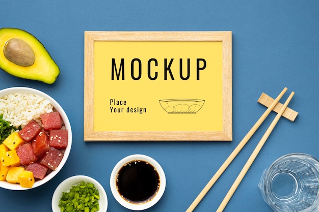 Download Free Psd Arrangement Of Poke Bowls With Mock Up Frame