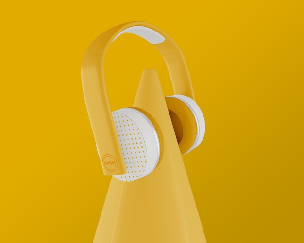 Download Arrangement with yellow headset and background PSD file | Free Download