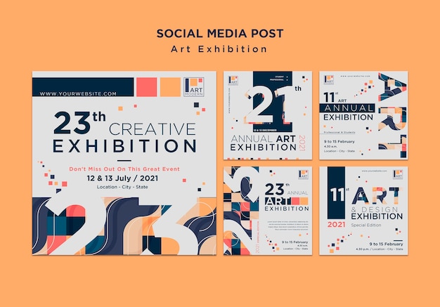 Free PSD | Art exhibition concept social media post template