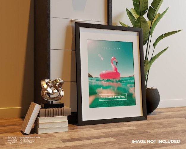 Download Free PSD | Art frame poster mockup on the floor leaning against the cupboard