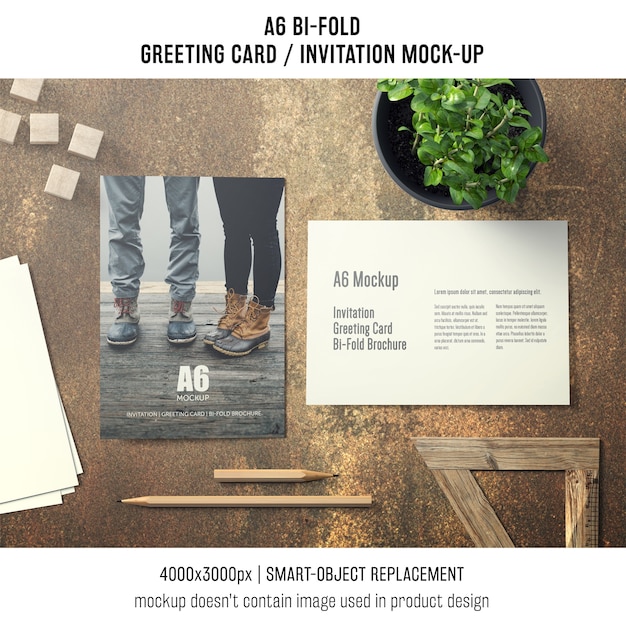 Download Artistic a6 bi-fold greeting card mockup | Free PSD File