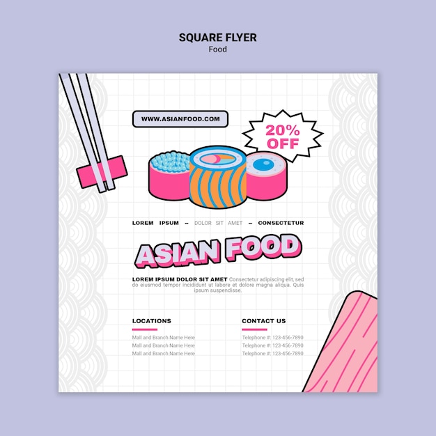 Free PSD | Asian food square flyer template