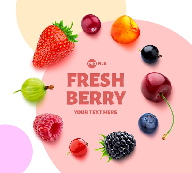 Assortment of different berries, flat lay, top view Premium Psd