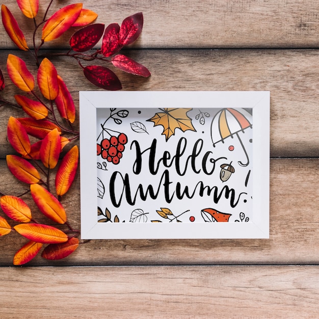 Autumn mockup with frame PSD Template