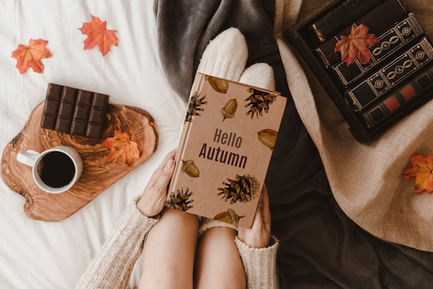 Download Autumn mockup with woman on bed PSD file | Free Download