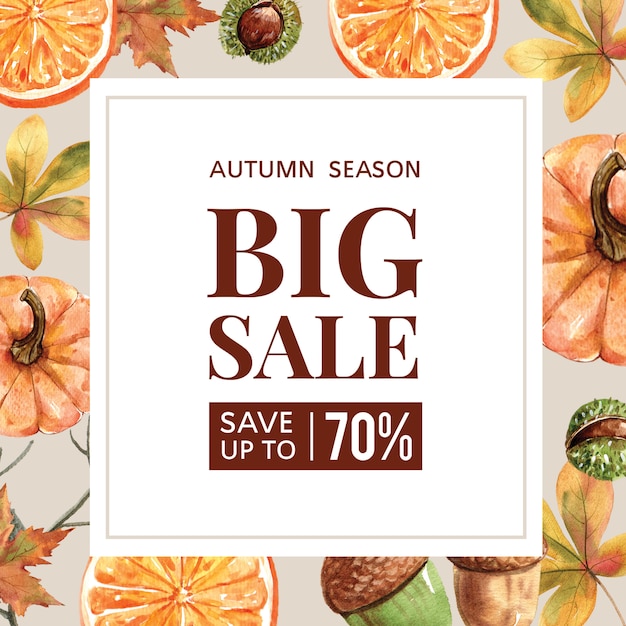 Autumn-themed banner with border frame Free Psd