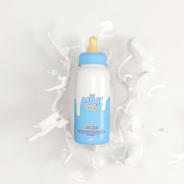 Download Premium Psd Baby Milk Bottle With Splash Mockup Design