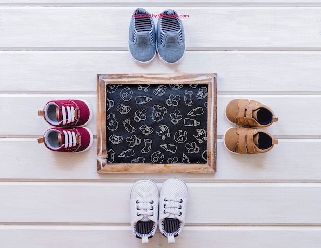 Download Baby mockup with four pairs of shoes PSD file | Free Download