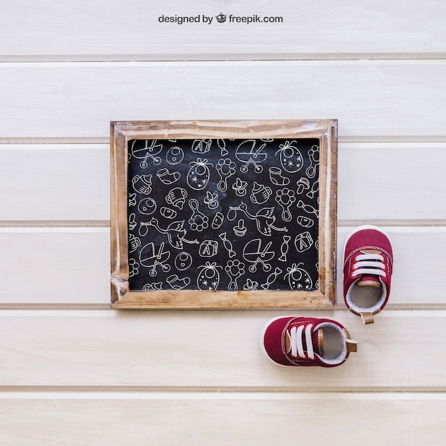 Download Baby mockup with slate and little shoes PSD file | Free Download