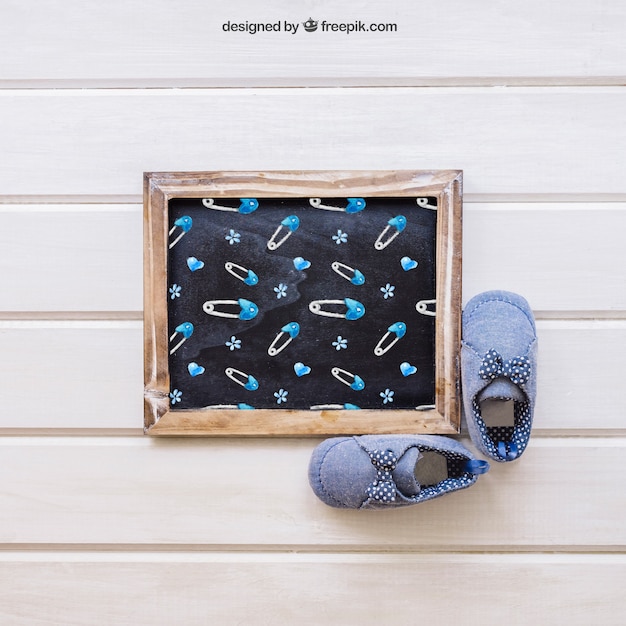 Download Baby mockup with slate and shoes PSD file | Free Download