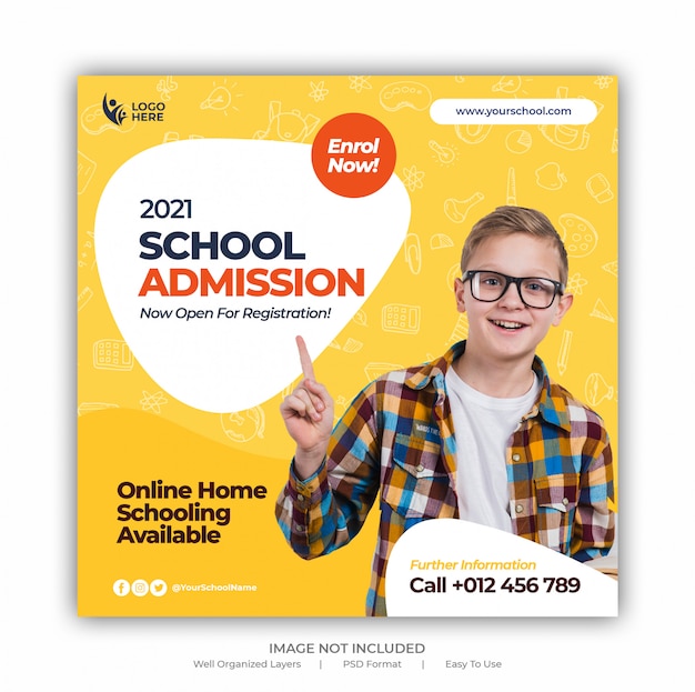 Back to school admission promotion for social media post banner template Premium Psd