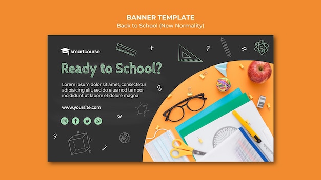 Back to school horizontal  banner  template  Free PSD  File