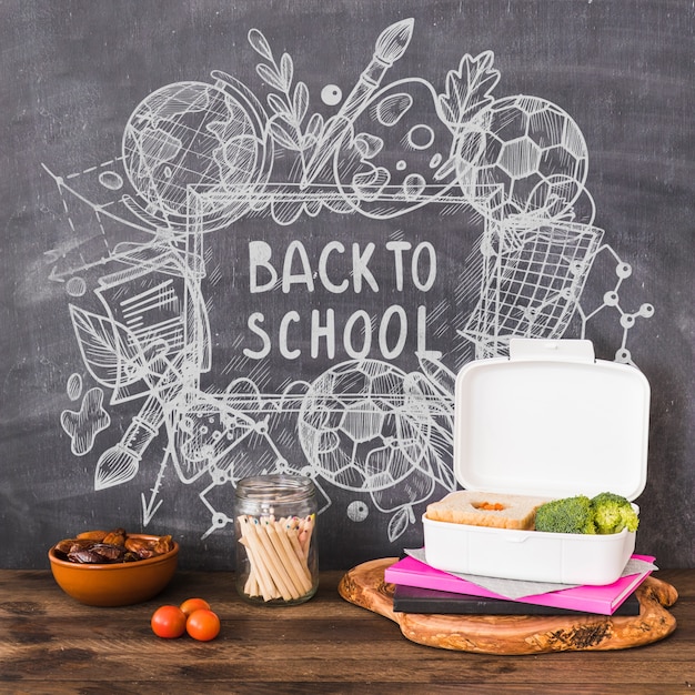 Back to school mockup with chalk on blackboard PSD Template