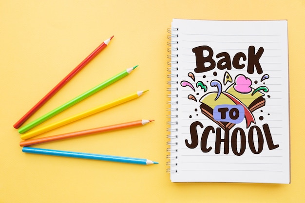 Download Free Psd Back To School Mockup With Notebook And Four Pencils