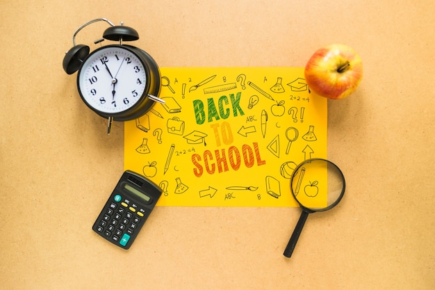 Download Free Psd Back To School Mockup With Yellow Paper And Elements