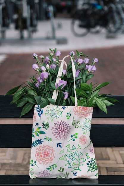 Download Bag mockup with flowers | Free PSD File