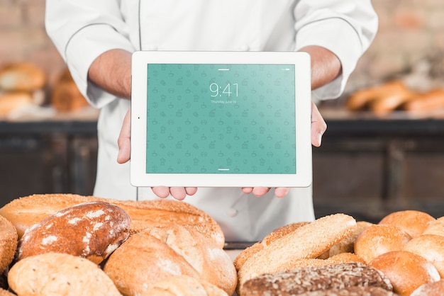 Download Bakery mockup with tablet | Free PSD File
