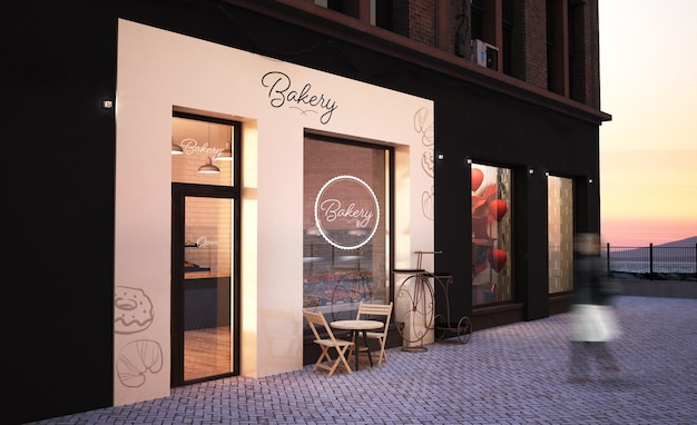 Download Premium PSD | Bakery storefront 3d rendering mockup