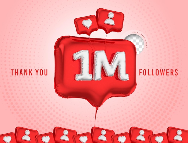 Balloon celebration 1m followers 3d render social media Premium Psd
