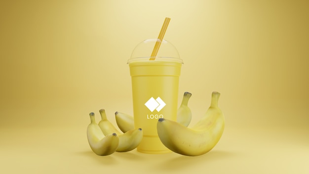 Download Premium Psd Banana Smoothie Mockup Isolated With Fruits