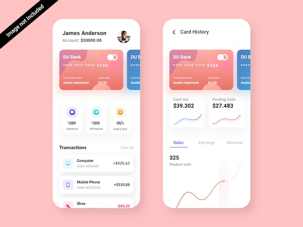 Premium PSD | Bank & debit card app ui design template