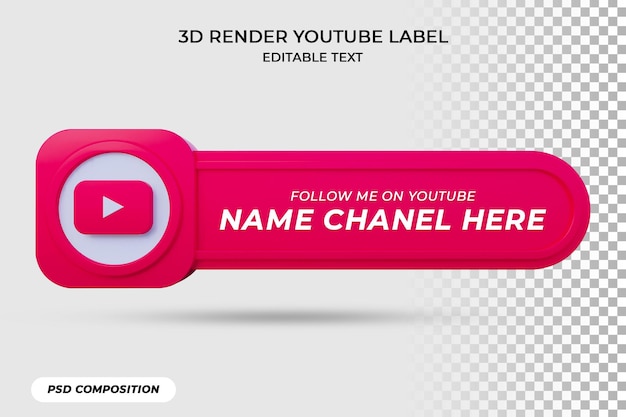  Banner icon follow on youtube 3d rendering label