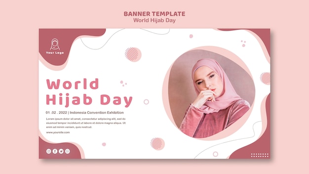 Download Free PSD | Banner template for world hijab day celebration