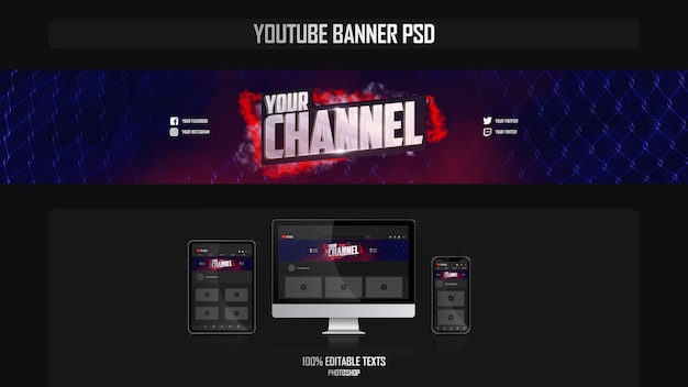 Banner for youtube channel with fight concept Premium Psd