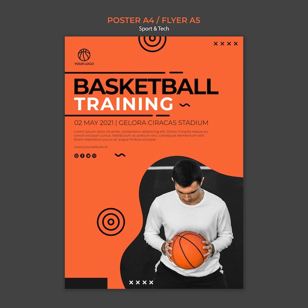 Basketball training and man flyer template Free PSD File