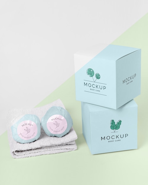Download Premium PSD | Bath bombs, boxes and towel mock-up