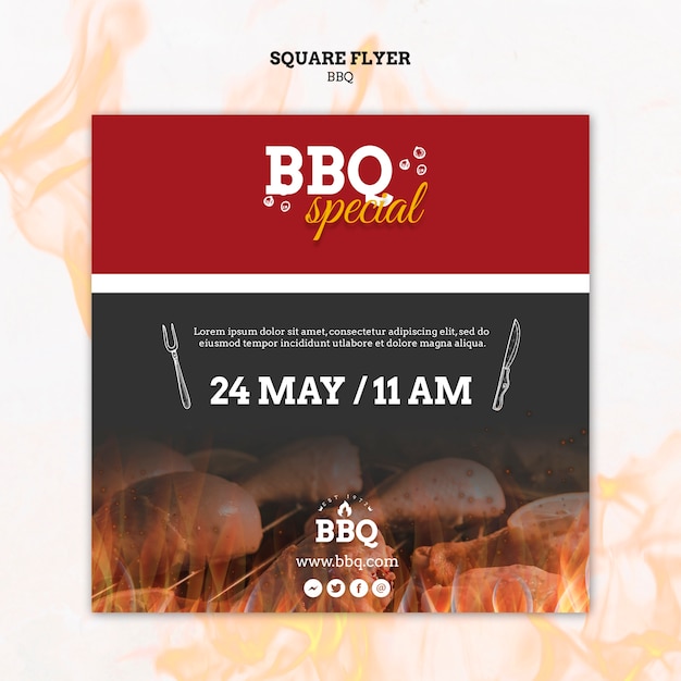 Bbq special and grill square flyer template | Free PSD File