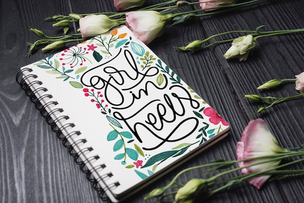 Beautiful Notebook Cover Mockup With Floral Decoration Free Psd File