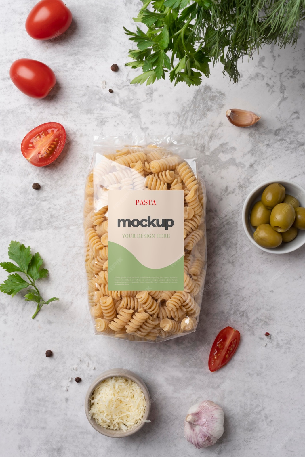 Free PSD | Beautiful pasta packaging mockup