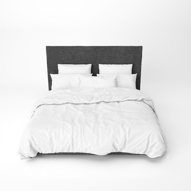 Download Bed mockup with black bed headrest | Free PSD File