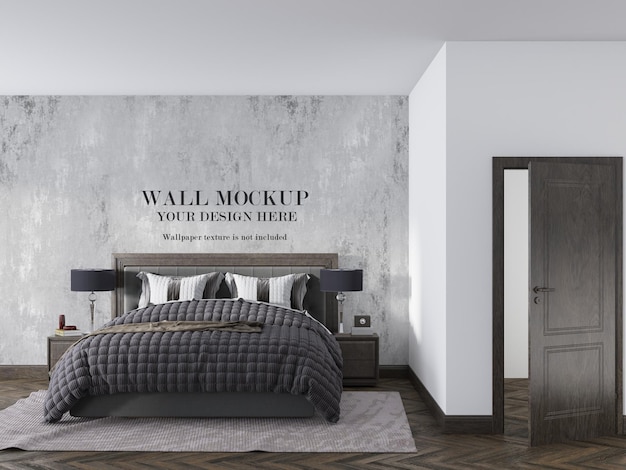 モダンなスタイルのインテリアの寝室の壁紙のモックアップ プレミアムpsdファイル