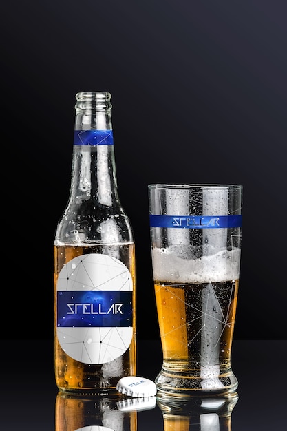 Download Beer bottle and glass mock up design PSD file | Premium Download