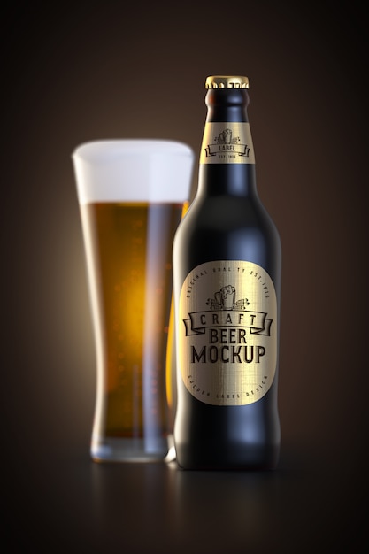 Download Free Psd Beer Glass And Bottle With Label Mockup