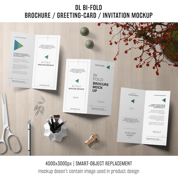 Download Bi-fold brochure or invitation mockup with still life ... PSD Mockup Templates