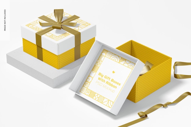 Download Premium PSD | Big gift boxes with ribbon mockup, side view