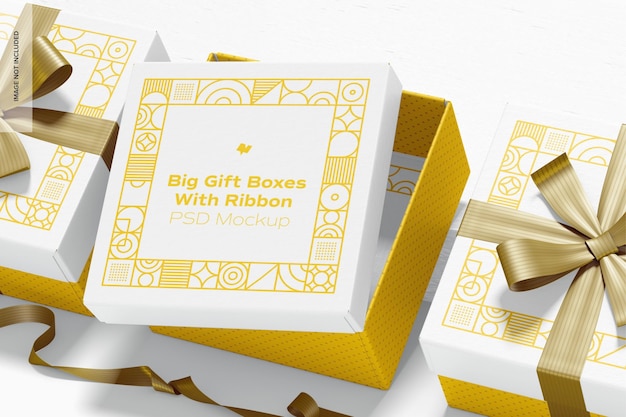 Download Premium PSD | Big gift boxes with ribbon set mockup