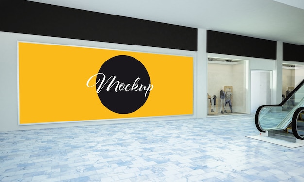 Download Premium PSD | Big horizontal advertising frame mockup in a mall