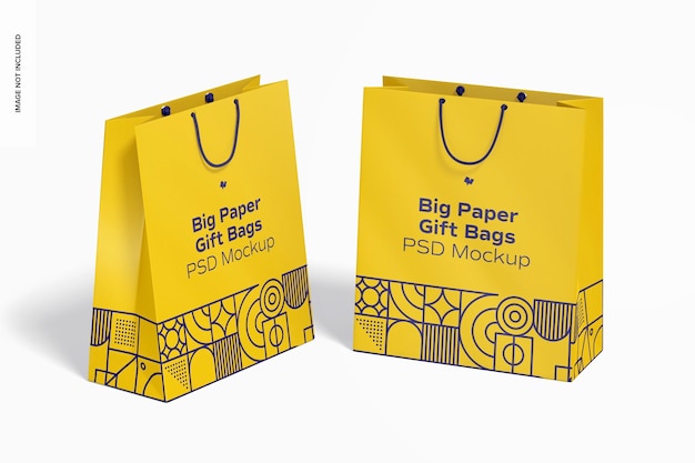 Download Free Psd Big Paper Gift Bag With Rope Handle Mockup Perspective View