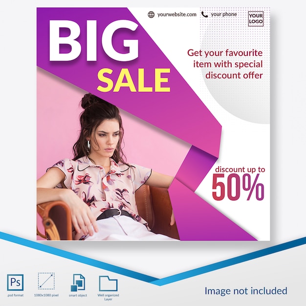 Big sale discount promo square banner or instagram post template Premium Psd