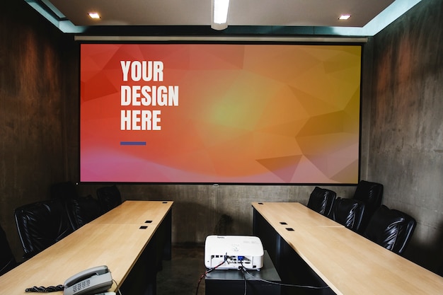 Download Big screen mockup in conference room | Premium PSD File