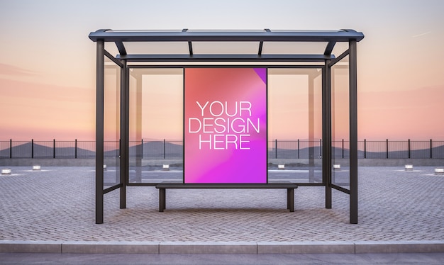 Download Premium PSD | Billboard on bus stop kiosk mockup 3d rendering