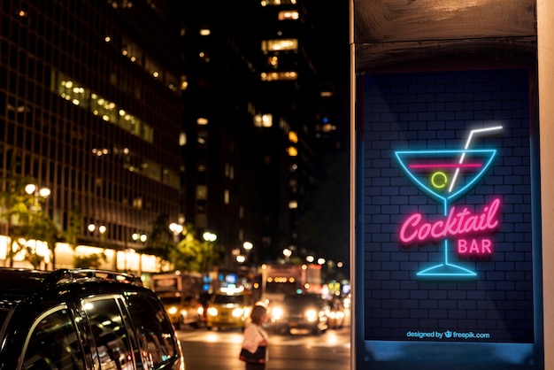 Premium Psd Billboard Mock Up In Neon Style