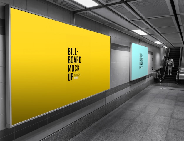 Billboard mockup in subway or metro station | Premium PSD File