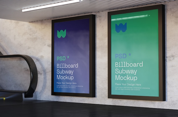 Download Premium PSD | Billboard mockup in subway station